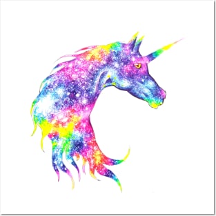 Colorful unicorn head drawing Posters and Art